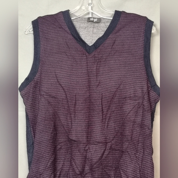 Upcycled Oversized Vintage Preppy Striped Sleeveless Sweater Knit Vest - Picture 5 of 7